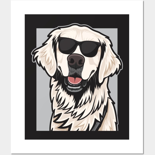 Smiling Cream Golden Retriever Wearing Glasses Wall Art by Dogiviate